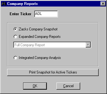 Snapshot Reports Menu